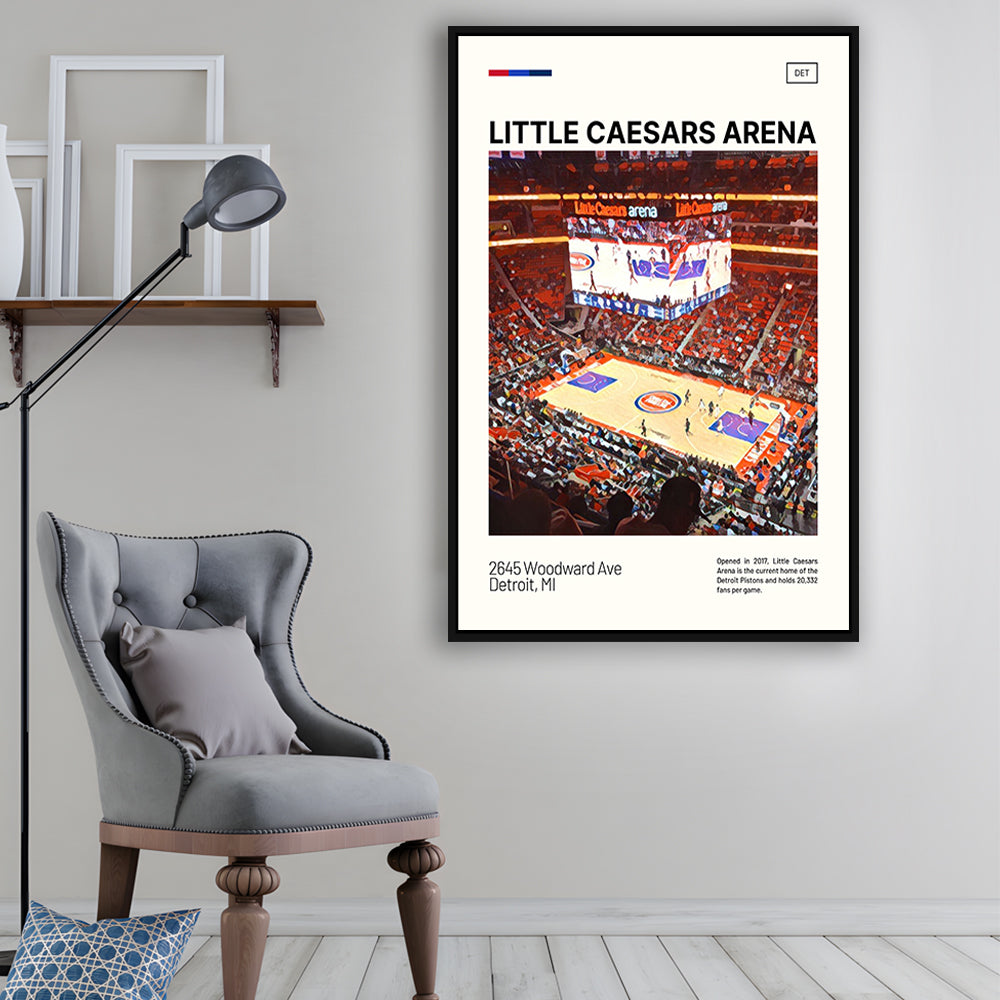 Little Caesars Arena Print, Detroit Pistons Stadium Canvas Art, Man Cave Gift, Floating Framed Canvas Print Wall Art