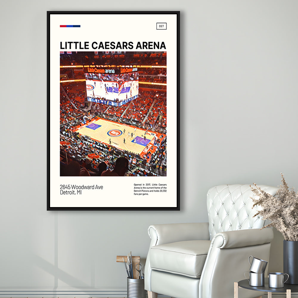 Little Caesars Arena Print, Detroit Pistons Stadium Canvas Art, Man Cave Gift, Floating Framed Canvas Print Wall Art