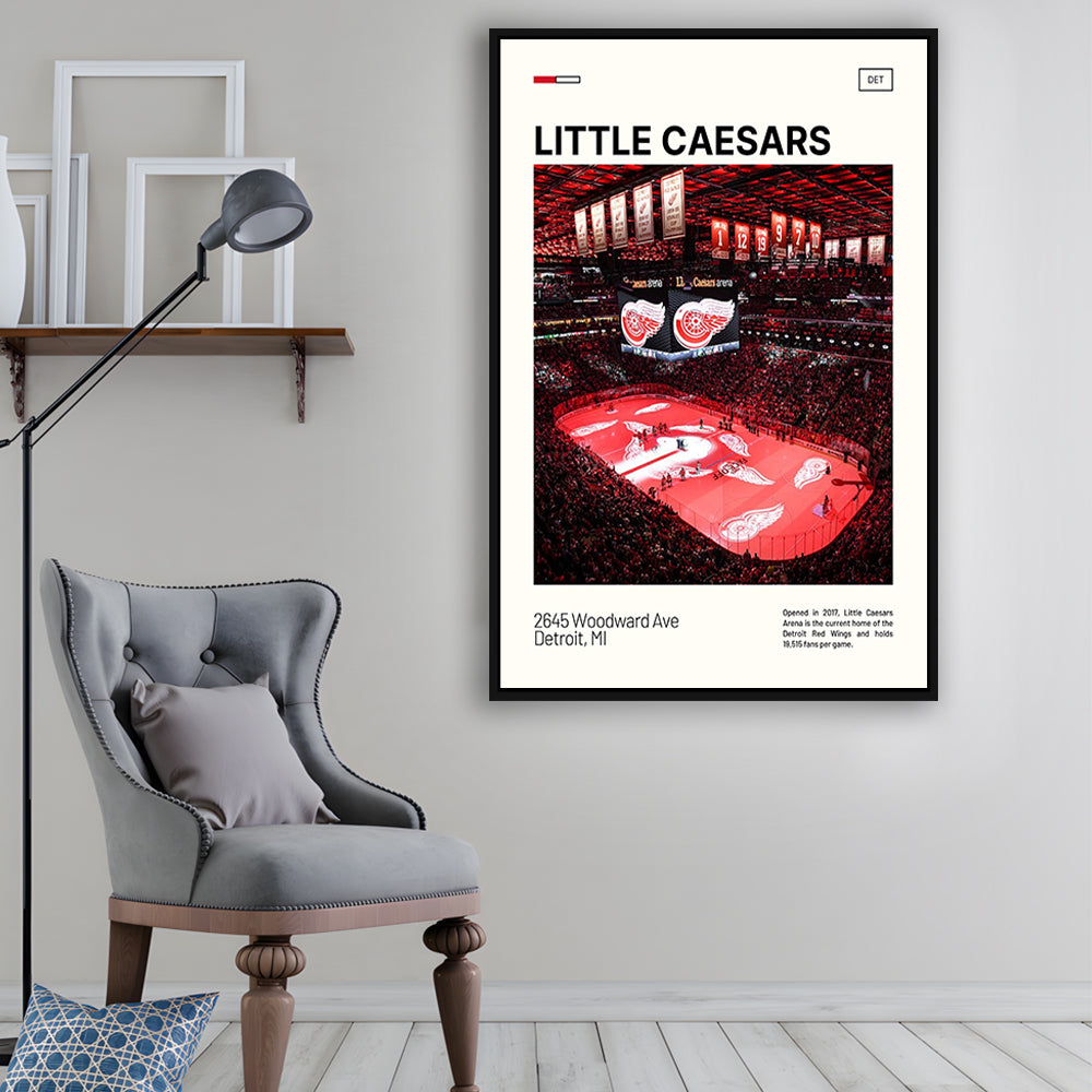 Little Caesars Arena Print, Detroit Red Wings Stadium Canvas Art, Man Cave Gift, Floating Framed Canvas Print Wall Art