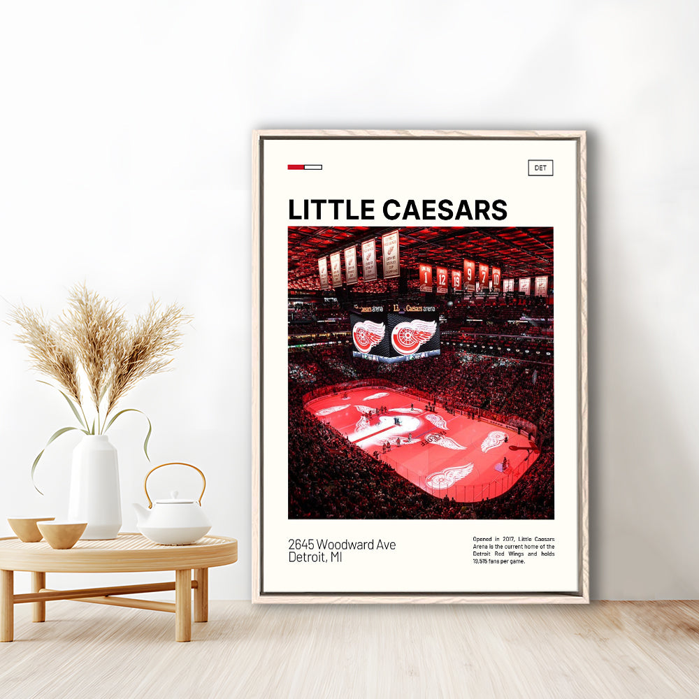 Little Caesars Arena Print, Detroit Red Wings Stadium Canvas Art, Man Cave Gift, Floating Framed Canvas Print Wall Art