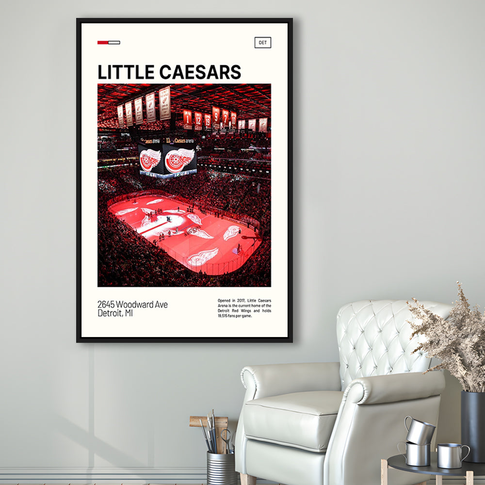 Little Caesars Arena Print, Detroit Red Wings Stadium Canvas Art, Man Cave Gift, Floating Framed Canvas Print Wall Art