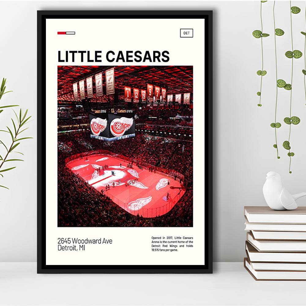 Little Caesars Arena Print, Detroit Red Wings Stadium Canvas Art, Man Cave Gift, Floating Framed Canvas Print Wall Art