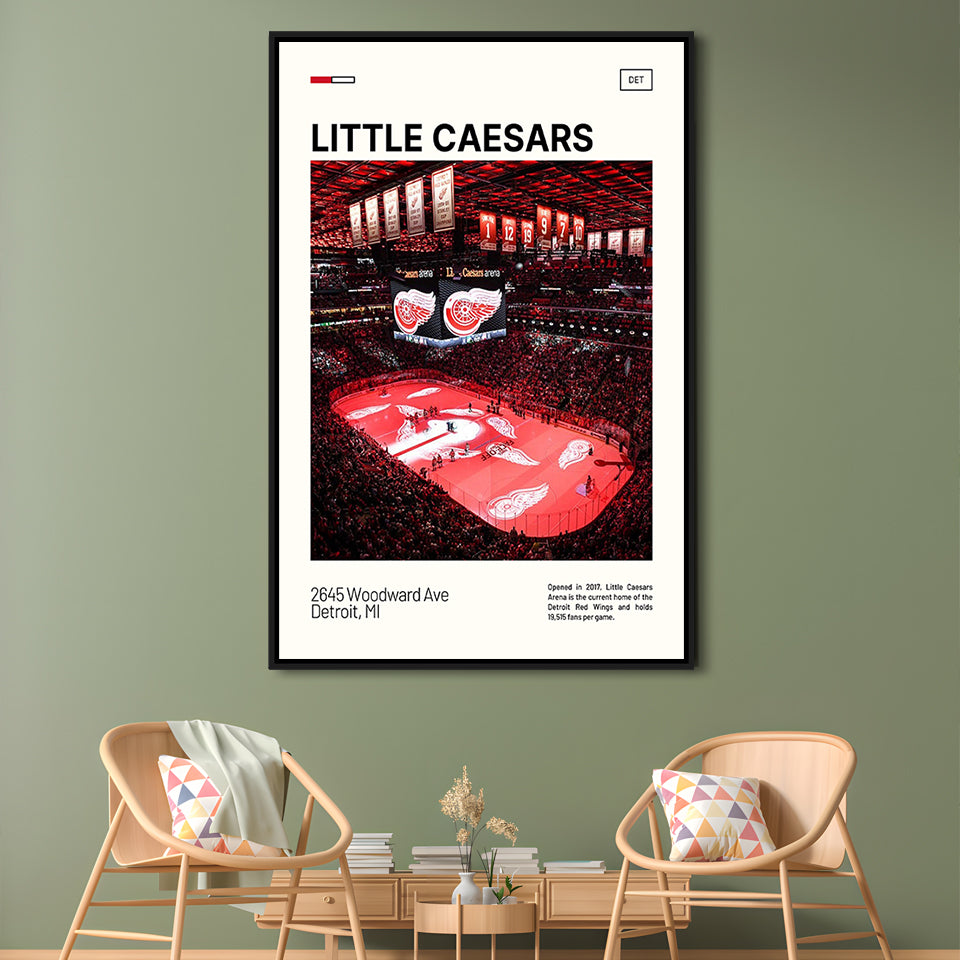 Little Caesars Arena Print, Detroit Red Wings Stadium Canvas Art, Man Cave Gift, Floating Framed Canvas Print Wall Art