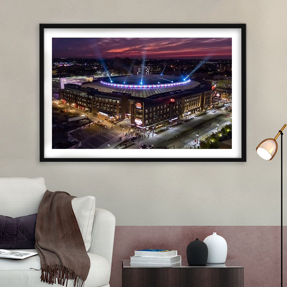 Little Caesars Arena, Stadium Canvas, Sport Art, Gift for him, White Border Framed Art Print Wall Decor