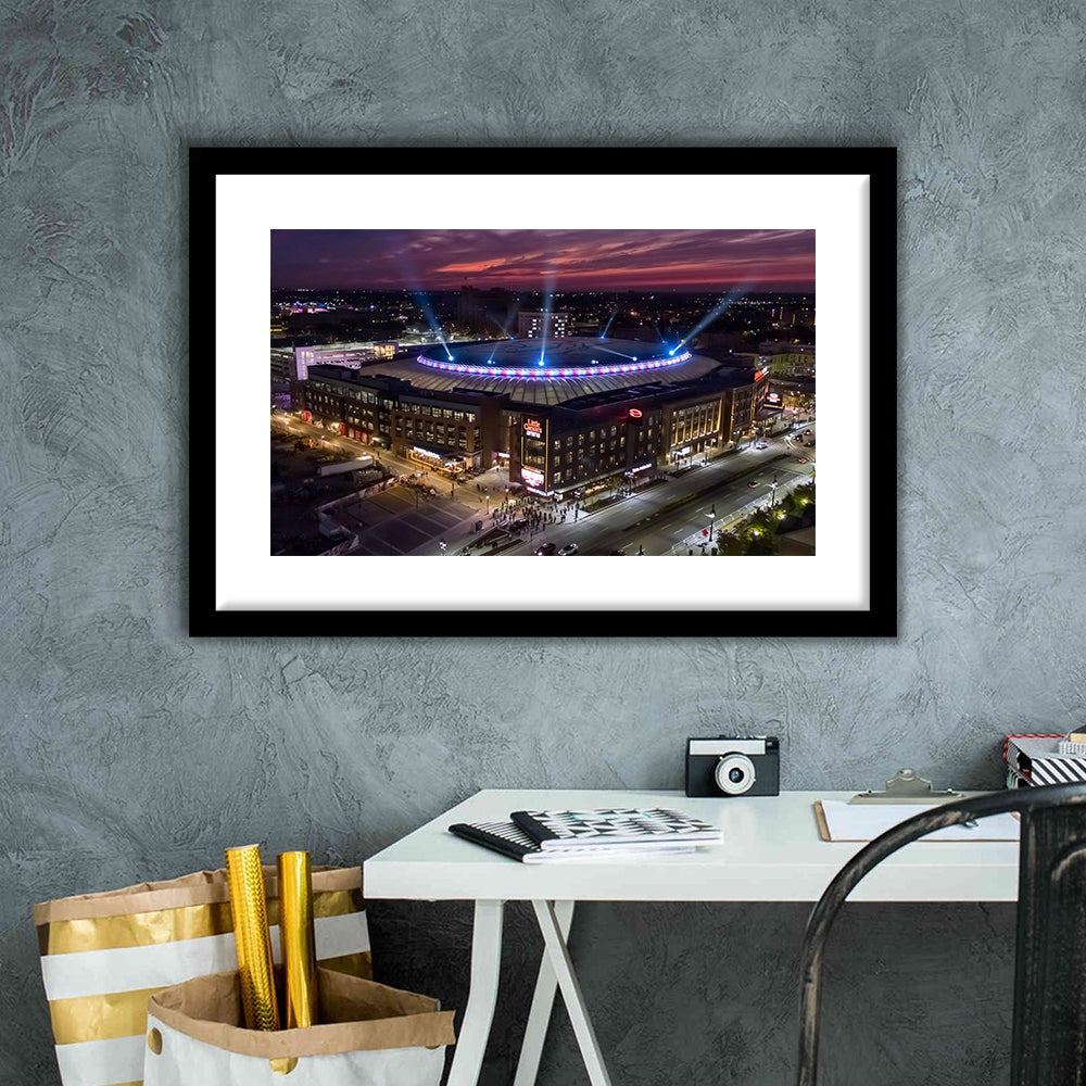 Little Caesars Arena, Stadium Canvas, Sport Art, Gift for him, White Border Framed Art Print Wall Decor