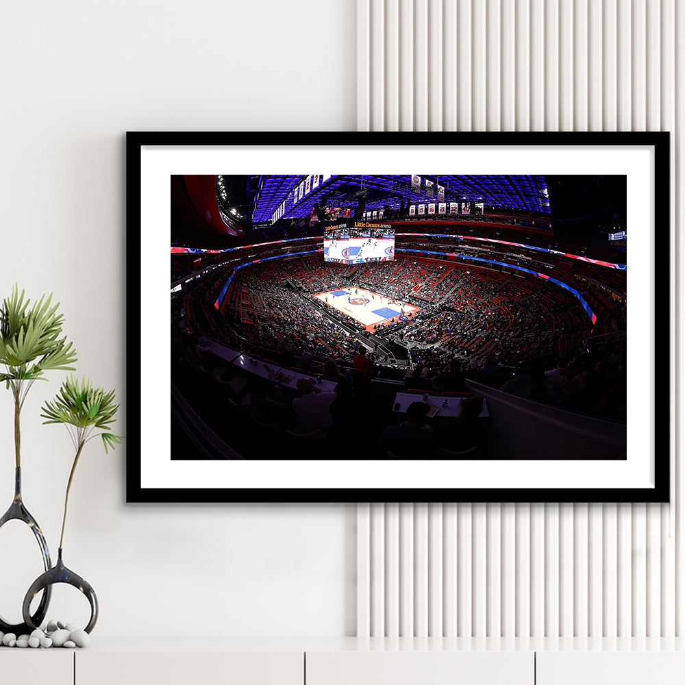 Little Caesars Arena in Michigan, Stadium Canvas, Sport Art, Gift for him, White Border Framed Art Print Wall Decor