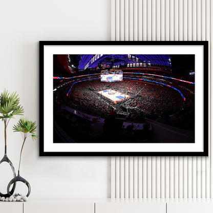 Little Caesars Arena in Michigan, Stadium Canvas, Sport Art, Gift for him, White Border Framed Art Print Wall Decor