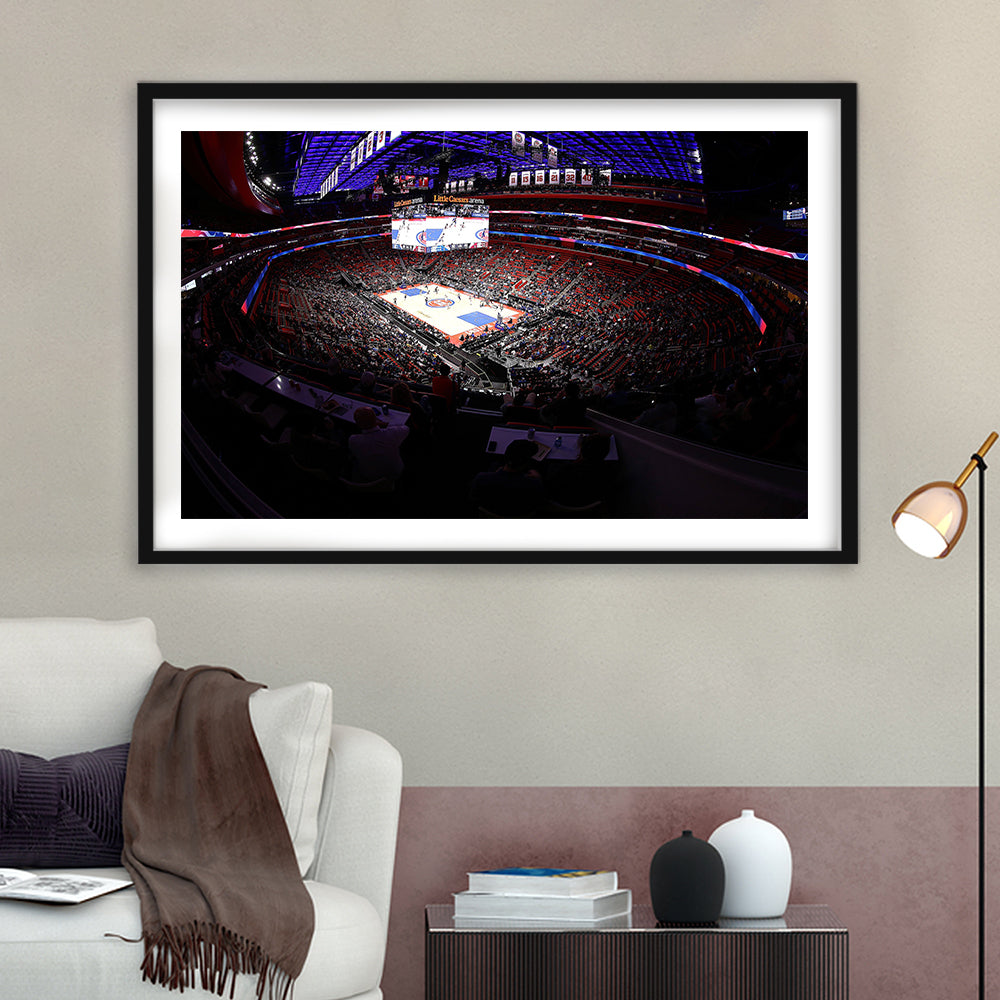 Little Caesars Arena in Michigan, Stadium Canvas, Sport Art, Gift for him, White Border Framed Art Print Wall Decor