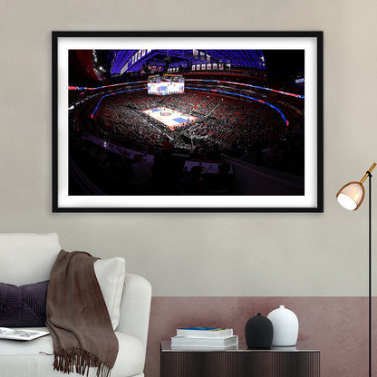 Little Caesars Arena in Michigan, Stadium Canvas, Sport Art, Gift for him, White Border Framed Art Print Wall Decor
