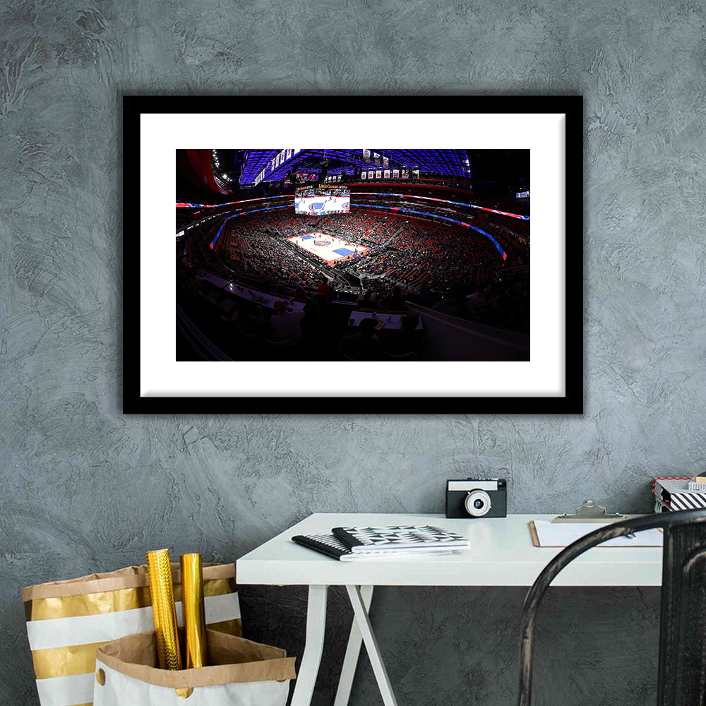 Little Caesars Arena in Michigan, Stadium Canvas, Sport Art, Gift for him, White Border Framed Art Print Wall Decor