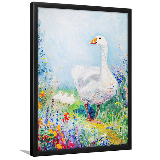 Little Geese Art Print Vintage Print Farmhouse Decor Colorful, Framed Art Print Wall Decor, Picture Framed