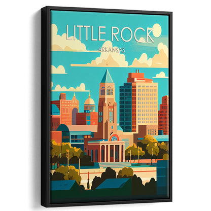 Little Rock Arkansas Retro Art Print, Little Rock City Wall Art, Floating Framed Canvas Print, Framed Picture, Painting Canvas