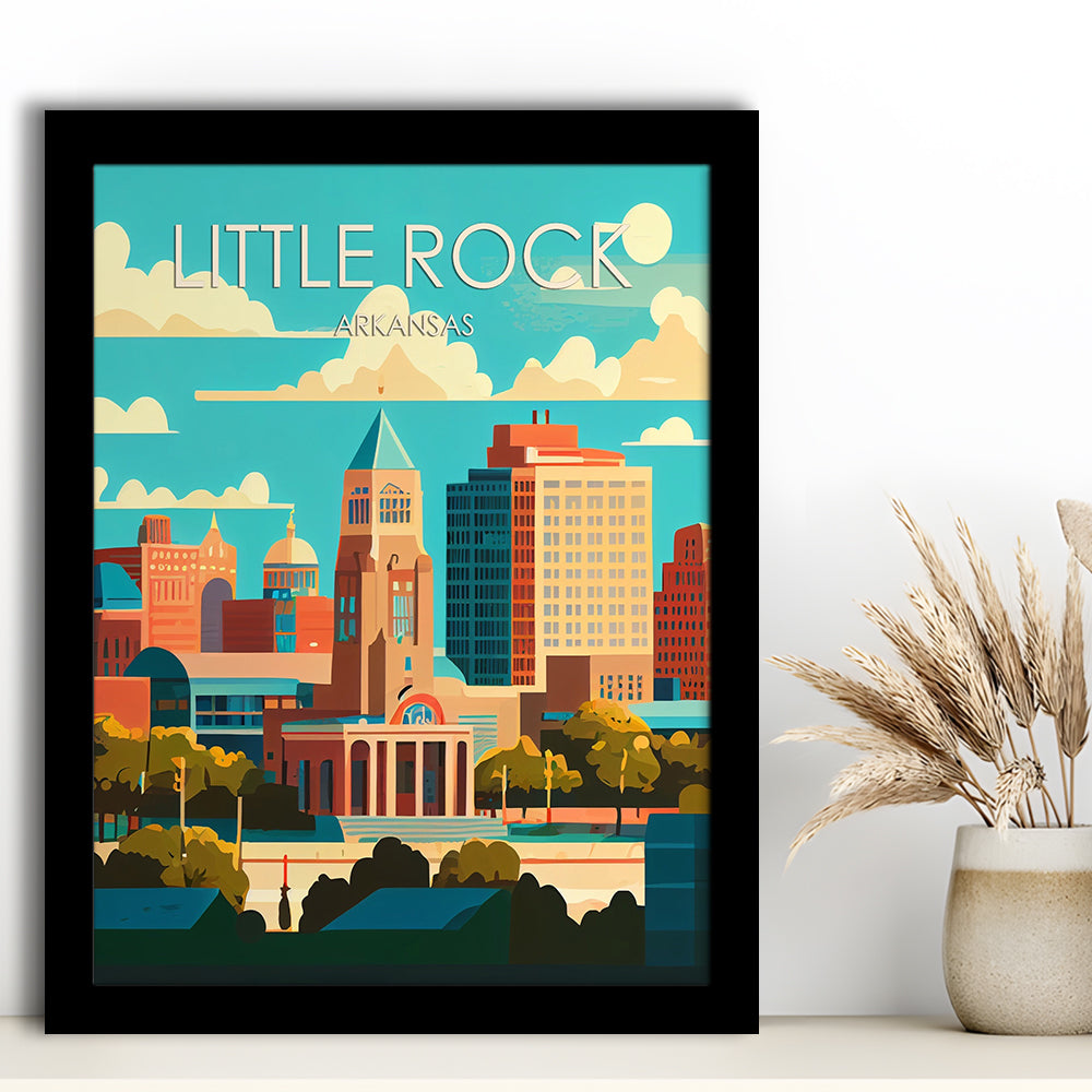 Little Rock Arkansas Retro Art Print, Little Rock City Wall Art, Framed Art Print, Picture Framed, Painting Art