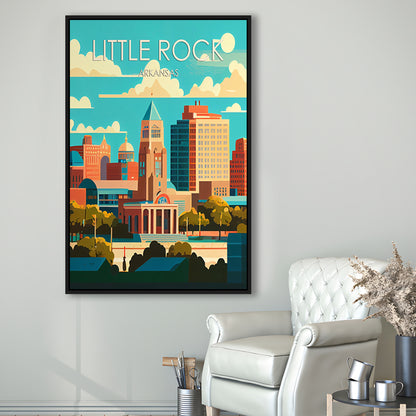 Little Rock Arkansas Retro Art Print, Little Rock City Wall Art, Floating Framed Canvas Print, Framed Picture, Painting Canvas