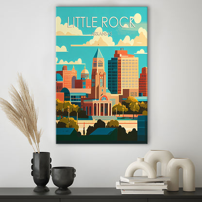 Little Rock Arkansas Retro Art Print, Little Rock City Wall Art, Canvas Print, Painting Canvas, Living Room Decor