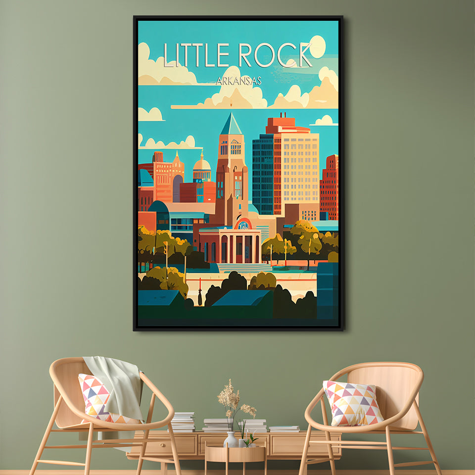 Little Rock Arkansas Retro Art Print, Little Rock City Wall Art, Floating Framed Canvas Print, Framed Picture, Painting Canvas