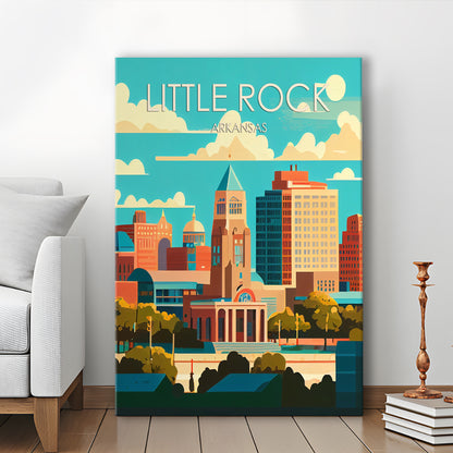 Little Rock Arkansas Retro Art Print, Little Rock City Wall Art, Canvas Print, Painting Canvas, Living Room Decor