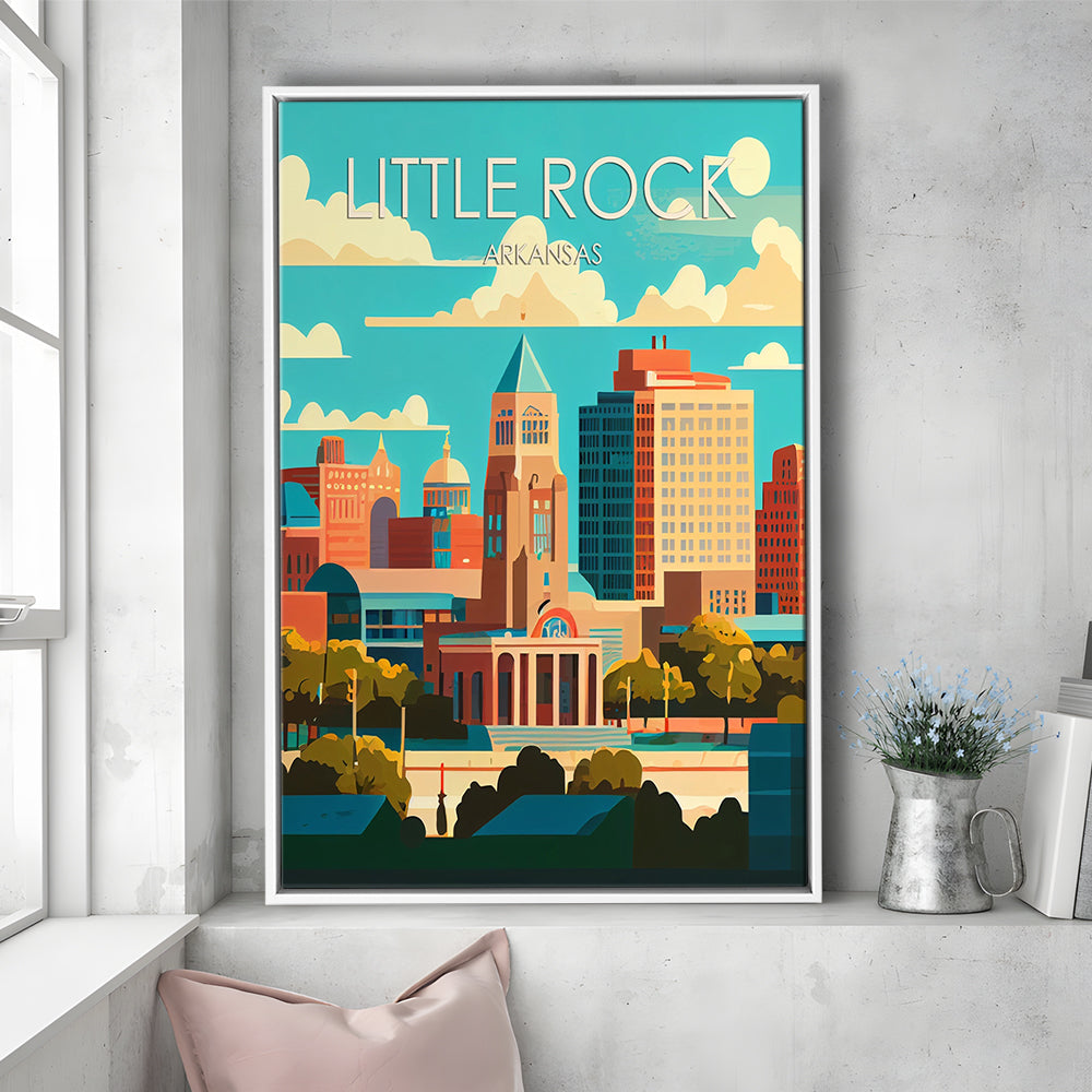 Little Rock Arkansas Retro Art Print, Little Rock City Wall Art, Floating Framed Canvas Print, Framed Picture, Painting Canvas