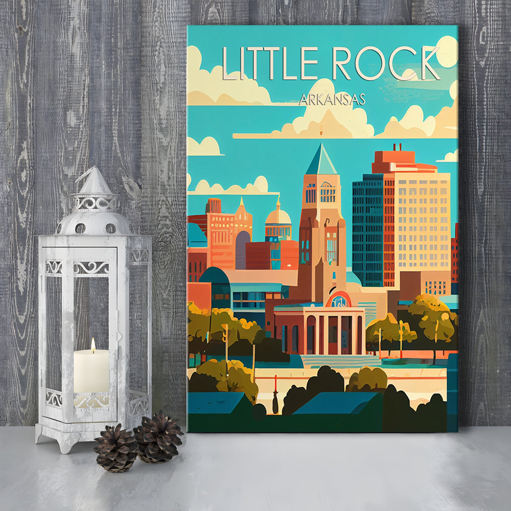 Little Rock Arkansas Retro Art Print, Little Rock City Wall Art, Canvas Print, Painting Canvas, Living Room Decor