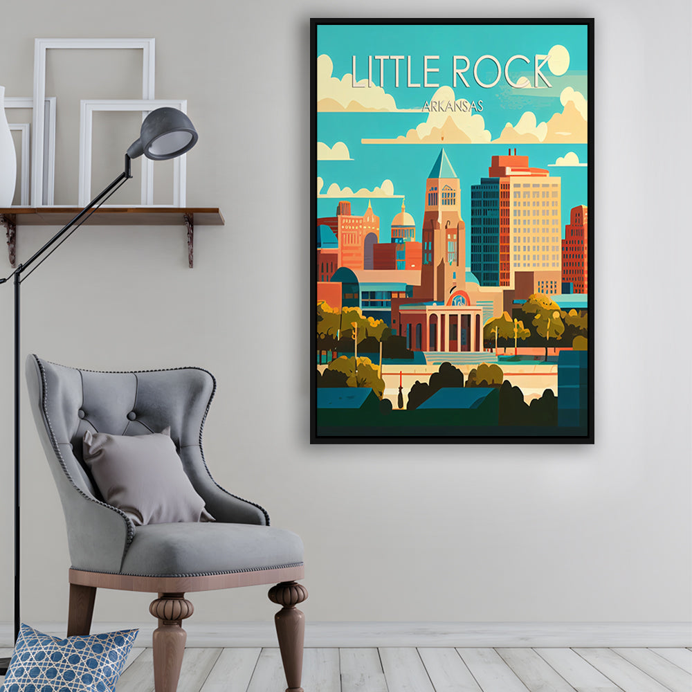 Little Rock Arkansas Retro Art Print, Little Rock City Wall Art, Floating Framed Canvas Print, Framed Picture, Painting Canvas