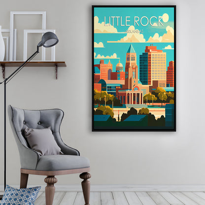 Little Rock Arkansas Retro Art Print, Little Rock City Wall Art, Floating Framed Canvas Print, Framed Picture, Painting Canvas