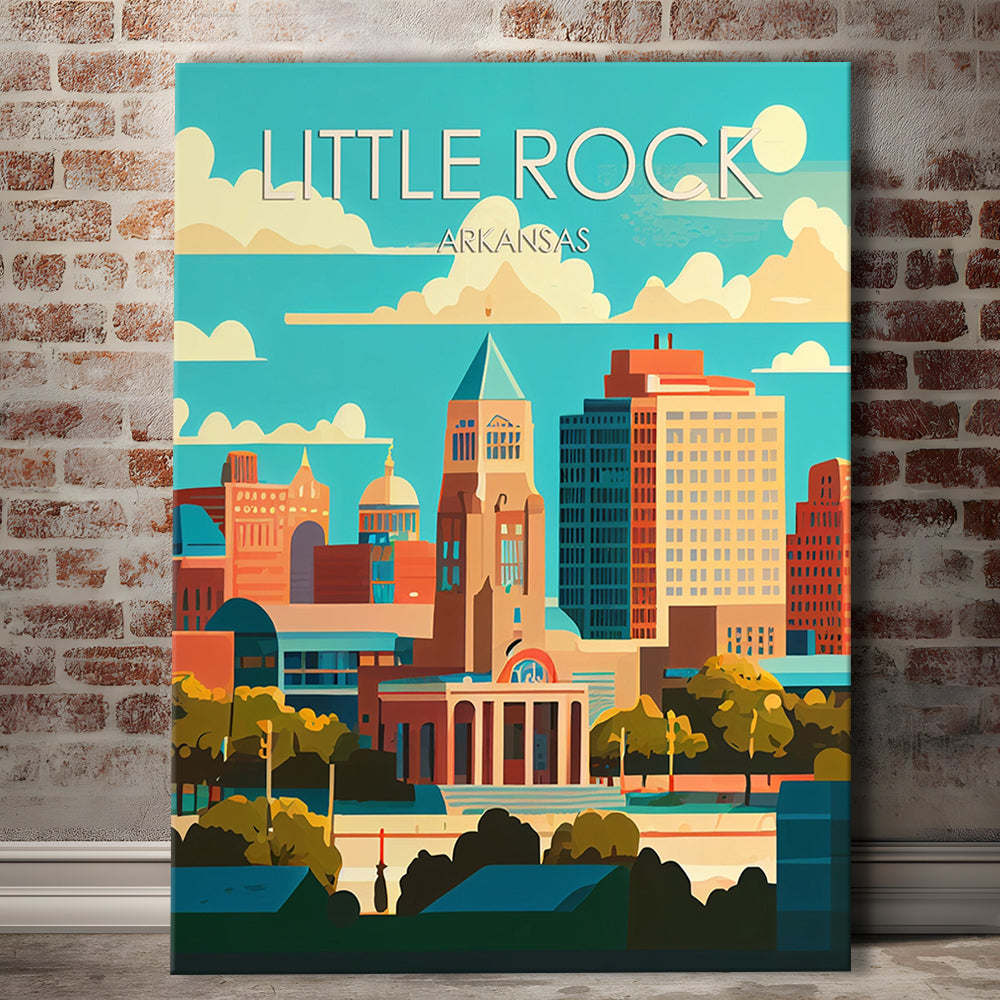 Little Rock Arkansas Retro Art Print, Little Rock City Wall Art, Canvas Print, Painting Canvas, Living Room Decor