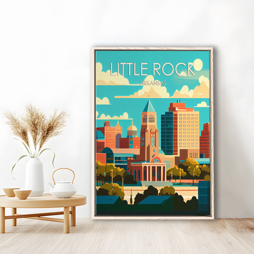 Little Rock Arkansas Retro Art Print, Little Rock City Wall Art, Floating Framed Canvas Print, Framed Picture, Painting Canvas