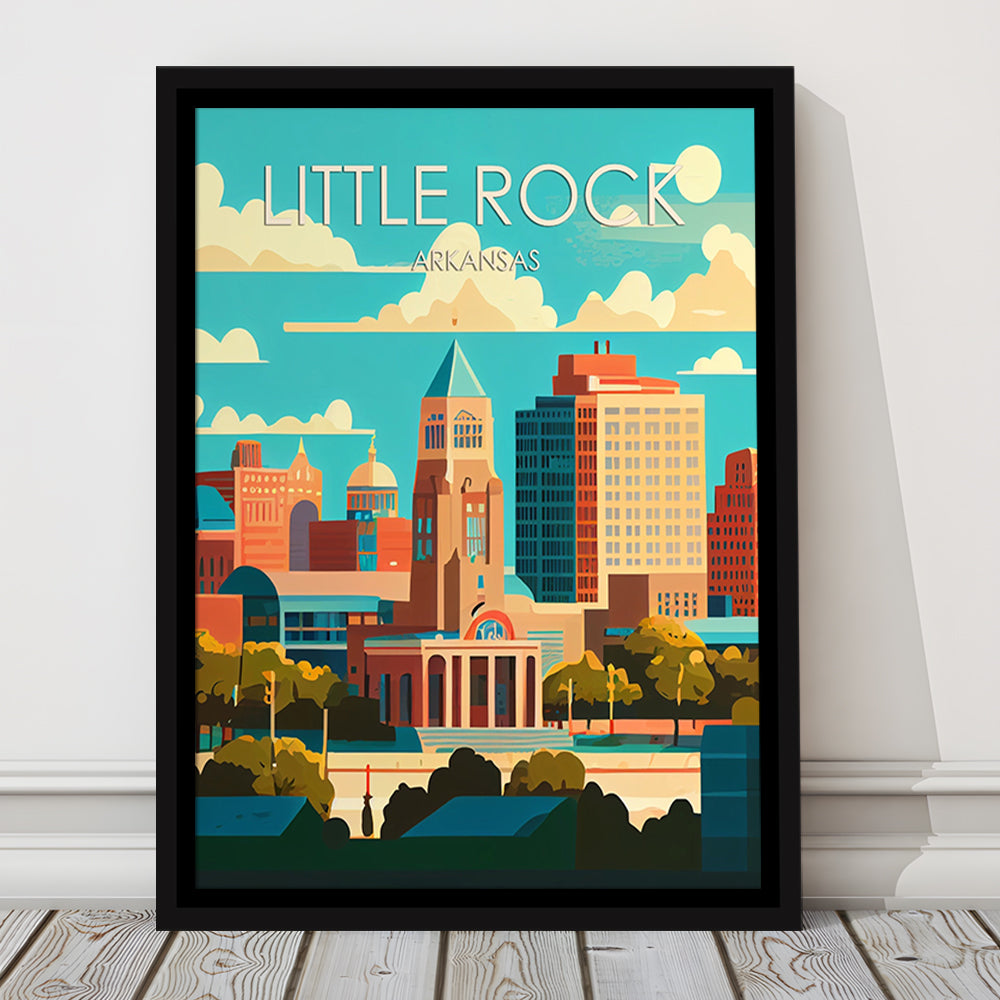 Little Rock Arkansas Retro Art Print, Little Rock City Wall Art, Floating Framed Canvas Print, Framed Picture, Painting Canvas