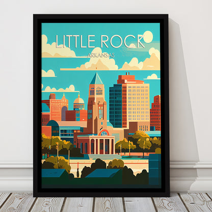 Little Rock Arkansas Retro Art Print, Little Rock City Wall Art, Floating Framed Canvas Print, Framed Picture, Painting Canvas