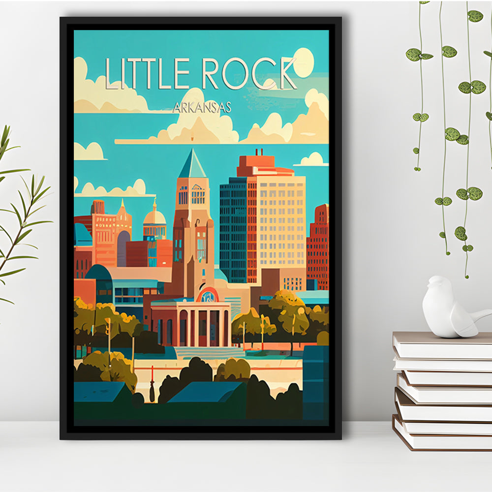 Little Rock Arkansas Retro Art Print, Little Rock City Wall Art, Floating Framed Canvas Print, Framed Picture, Painting Canvas