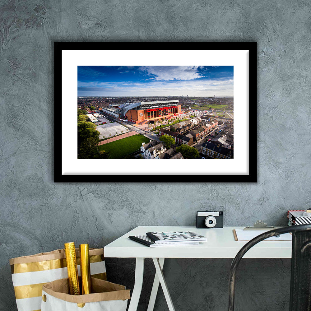 Liverpool Fc Anfield Stadium, Stadium Canvas, Sport Art, Gift for him, White Border Framed Art Print Wall Decor