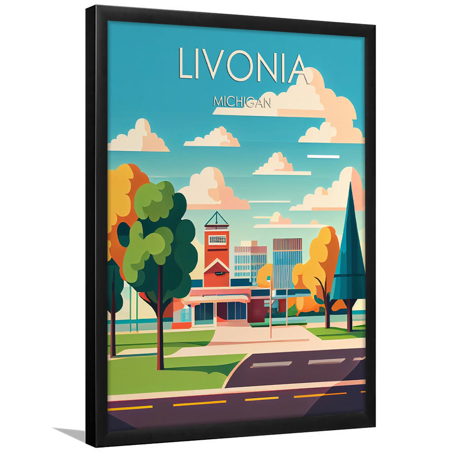 Livonia Michigan Retro Art Print, Livonia City Wall Art, Framed Art Print, Picture Framed, Painting Art
