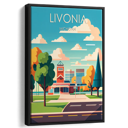 Livonia Michigan Retro Art Print, Livonia City Wall Art, Floating Framed Canvas Print, Framed Picture, Painting Canvas