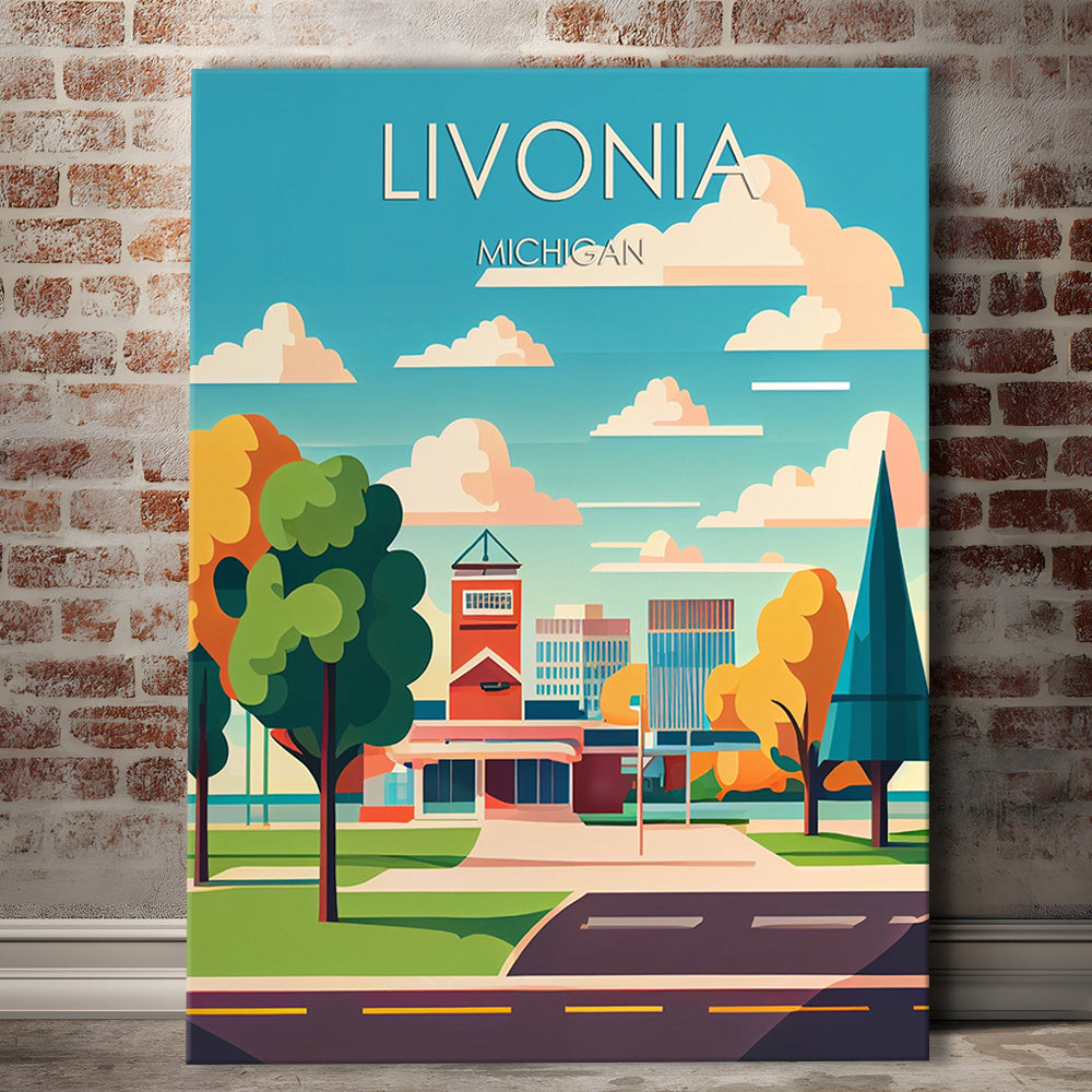 Livonia Michigan Retro Art Print, Livonia City Wall Art, Canvas Print, Painting Canvas, Living Room Decor