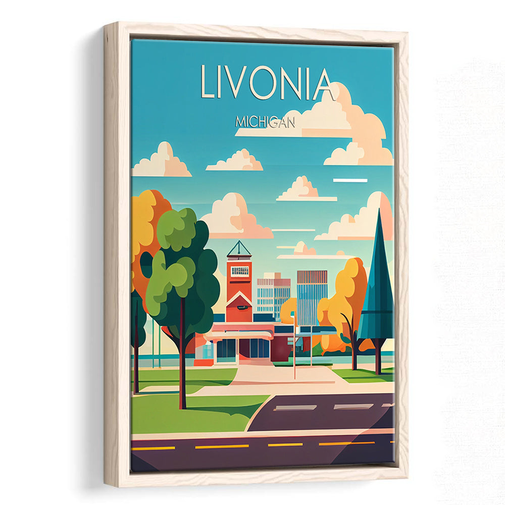 Livonia Michigan Retro Art Print, Livonia City Wall Art, Floating Framed Canvas Print, Framed Picture, Painting Canvas