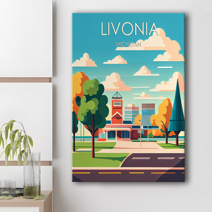 Livonia Michigan Retro Art Print, Livonia City Wall Art, Canvas Print, Painting Canvas, Living Room Decor