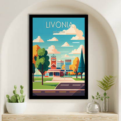 Livonia Michigan Retro Art Print, Livonia City Wall Art, Framed Art Print, Picture Framed, Painting Art