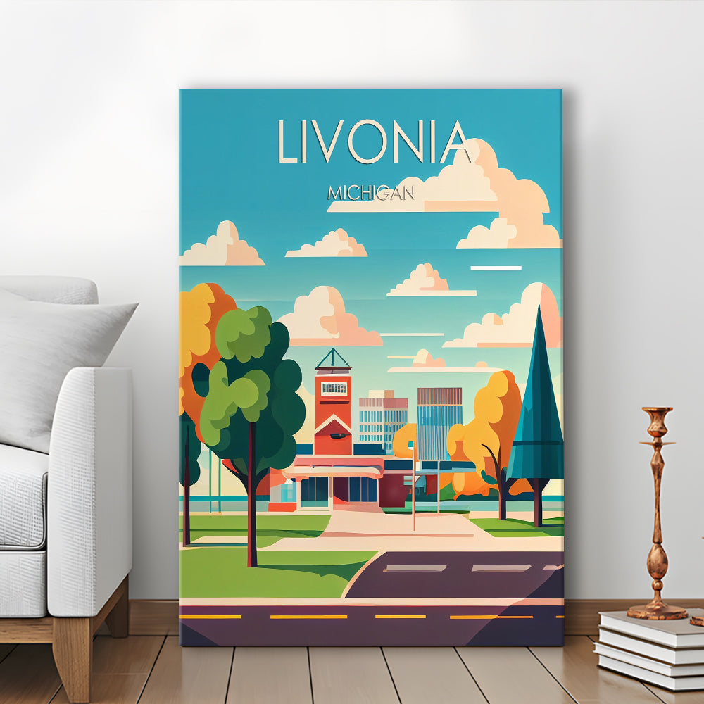 Livonia Michigan Retro Art Print, Livonia City Wall Art, Canvas Print, Painting Canvas, Living Room Decor