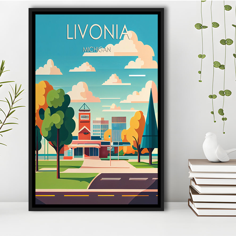 Livonia Michigan Retro Art Print, Livonia City Wall Art, Floating Framed Canvas Print, Framed Picture, Painting Canvas