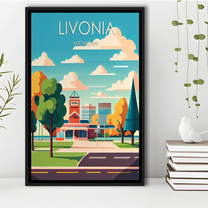 Livonia Michigan Retro Art Print, Livonia City Wall Art, Floating Framed Canvas Print, Framed Picture, Painting Canvas