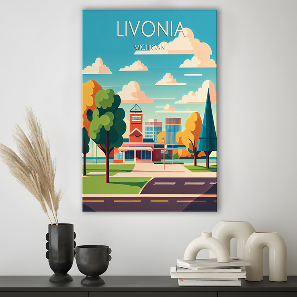 Livonia Michigan Retro Art Print, Livonia City Wall Art, Canvas Print, Painting Canvas, Living Room Decor