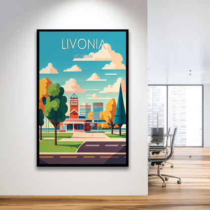 Livonia Michigan Retro Art Print, Livonia City Wall Art, Framed Art Print, Picture Framed, Painting Art