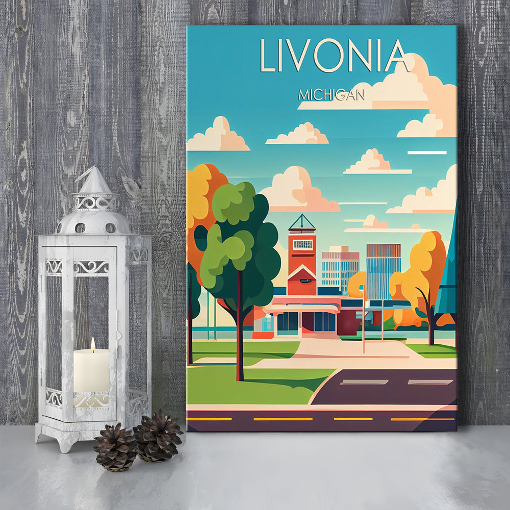 Livonia Michigan Retro Art Print, Livonia City Wall Art, Canvas Print, Painting Canvas, Living Room Decor