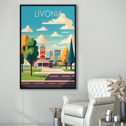 Livonia Michigan Retro Art Print, Livonia City Wall Art, Floating Framed Canvas Print, Framed Picture, Painting Canvas