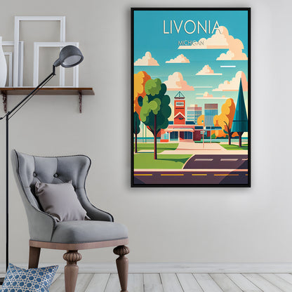 Livonia Michigan Retro Art Print, Livonia City Wall Art, Floating Framed Canvas Print, Framed Picture, Painting Canvas