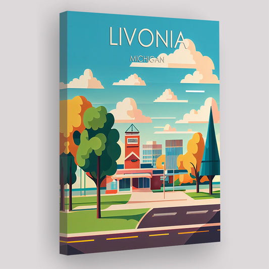 Livonia Michigan Retro Art Print, Livonia City Wall Art, Canvas Print, Painting Canvas, Living Room Decor