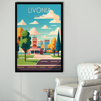 Livonia Michigan Retro Art Print, Livonia City Wall Art, Framed Art Print, Picture Framed, Painting Art