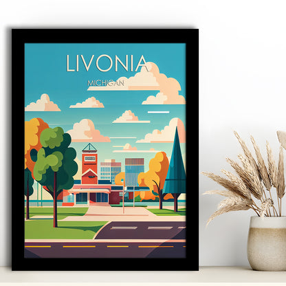 Livonia Michigan Retro Art Print, Livonia City Wall Art, Framed Art Print, Picture Framed, Painting Art