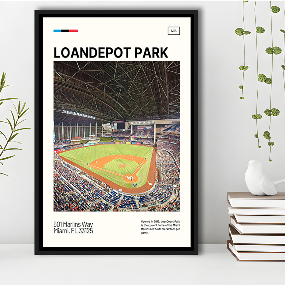 LoanDepot Park Print, Miami Marlins Stadium Canvas Art, Man Cave Gift, Floating Framed Canvas Print Wall Art
