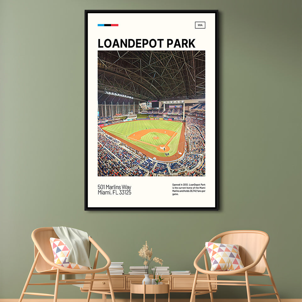 LoanDepot Park Print, Miami Marlins Stadium Canvas Art, Man Cave Gift, Floating Framed Canvas Print Wall Art